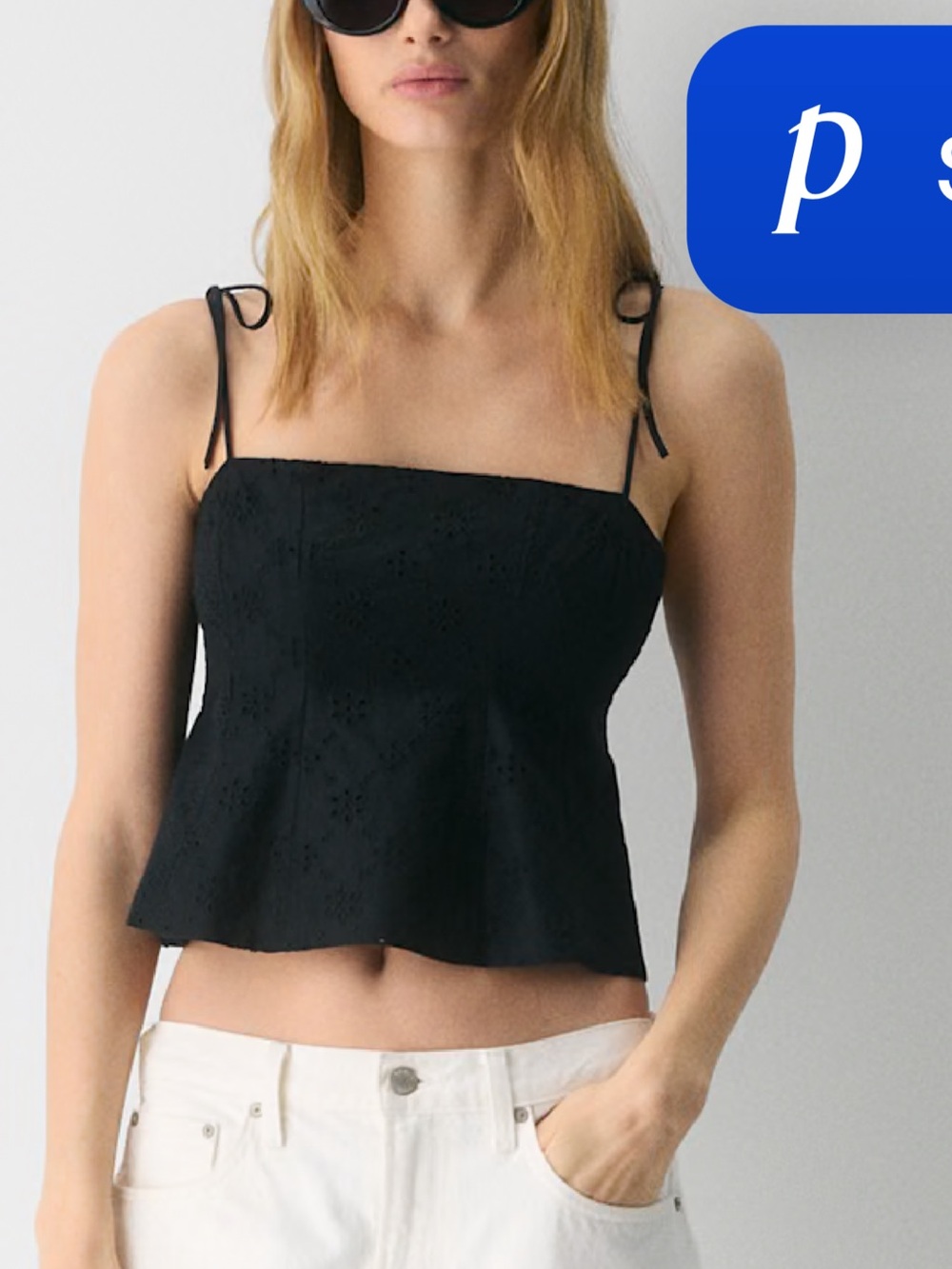 Aritzia Black Eyelet Tie-Strap Cropped Camisole